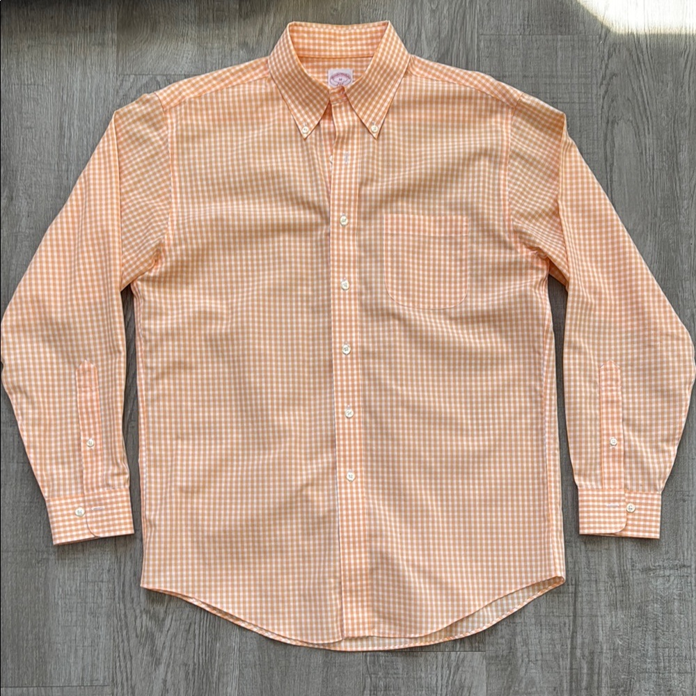 NWOT Orange & White Gingham Shirt- Size Medium